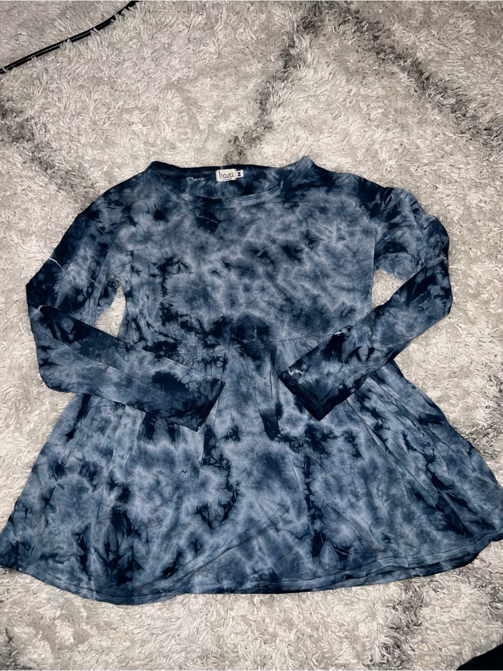 Blue Tie-Dye Long Sleeve Babydoll Top